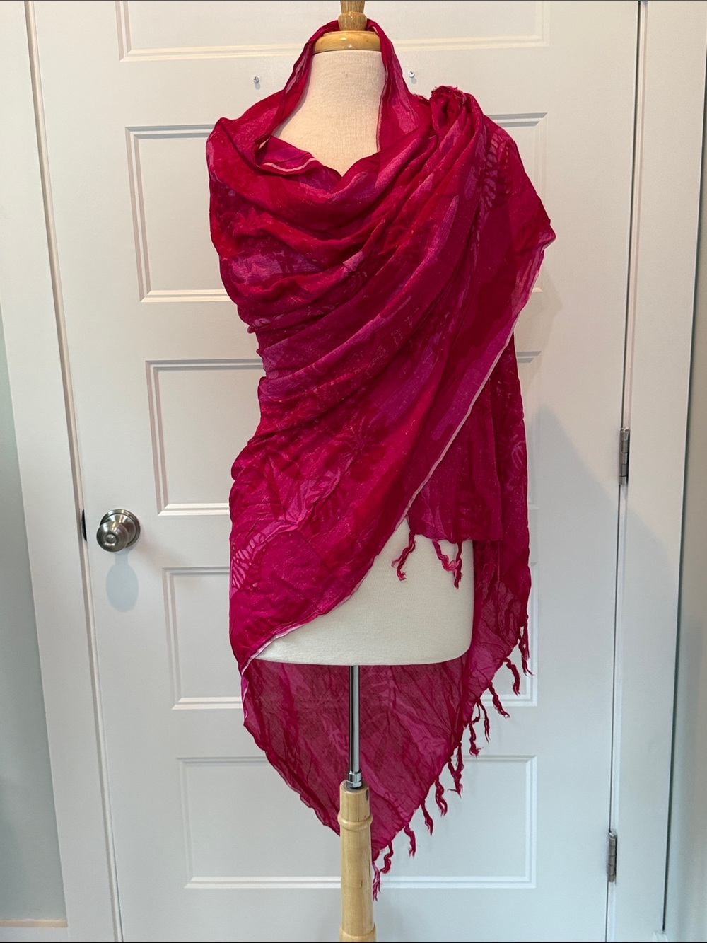 CAbi Magenta Sheer Fringe Wrap Scarf
